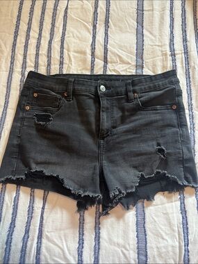 American Eagle Outfitters Black Distressed Cutoff Jean Shorts, Size 10